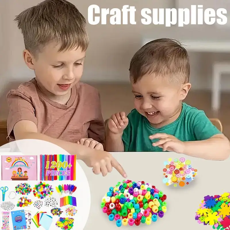 Crafting Supplies Sets For Kids Pom Poms Buttons Straws Toys For Arts Making Handmade Educational Toys Material Kit For 3 Years