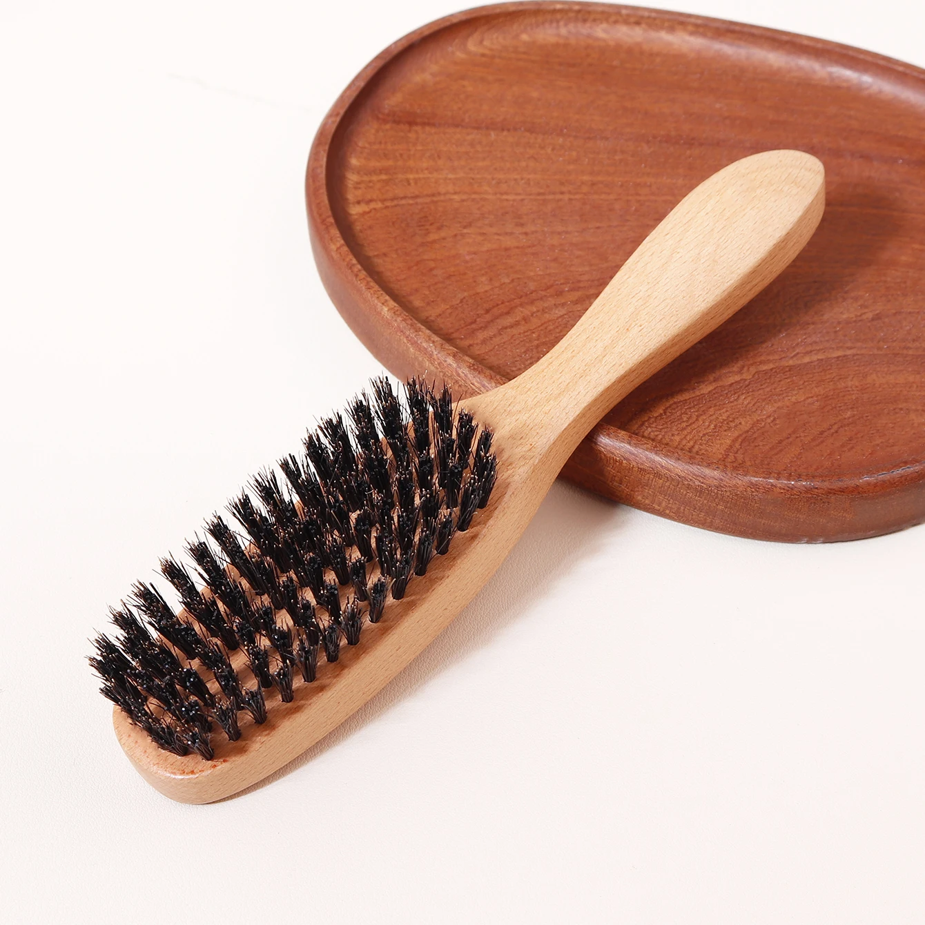 1pc of handle wooden wool or handle wooden bristle hair brush, with a hard bristle hair brush for hairstyle and beard styling