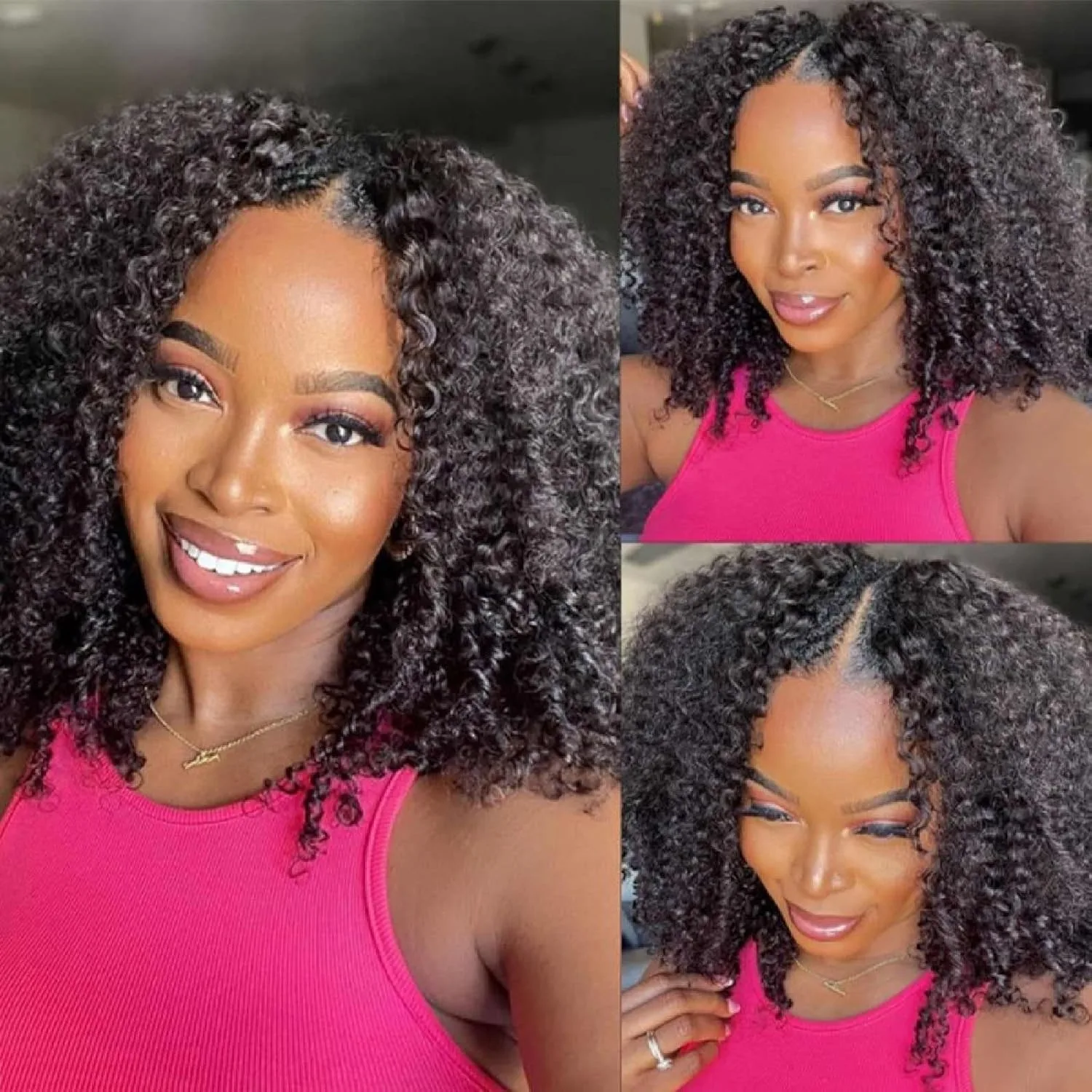 

Curly Bob V Part Wig Human Hair No Leave Out Thin Part Wig Human Hair Kinky Curly U part Wig Machine Made Beginner Friendly