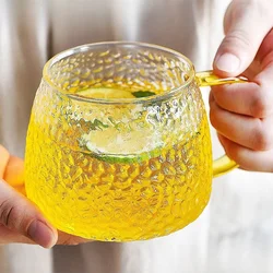 Hammer Pattern Coffee Cup Heat Resistant Juice Glass Mug Japanese Style Transparent Hand Handle Tea Cup for Household Drinking