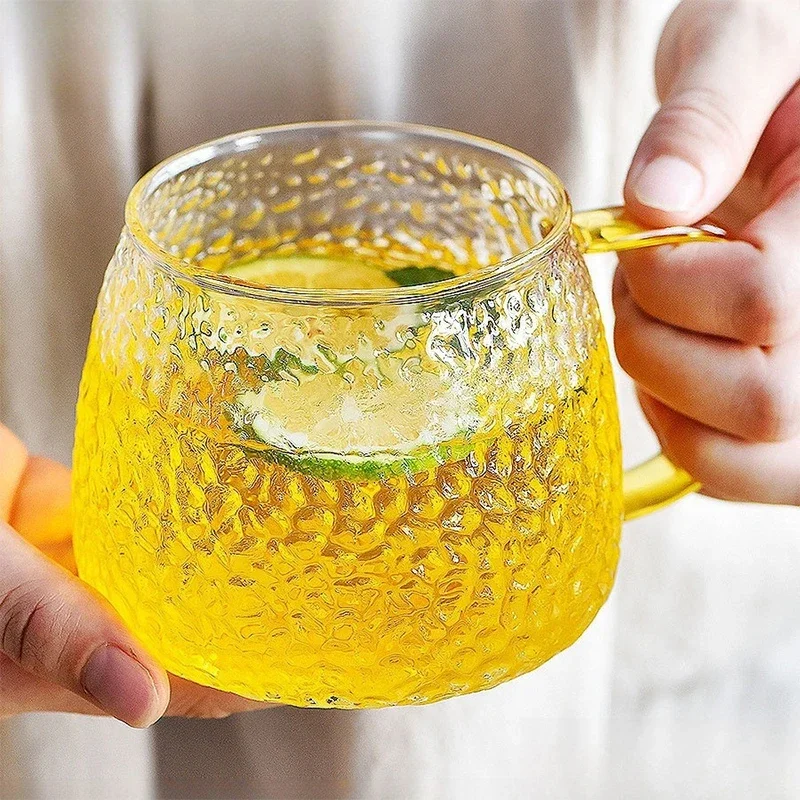 Hammer Pattern Coffee Cup Heat Resistant Juice Glass Mug Japanese Style Transparent Hand Handle Tea Cup for Household Drinking