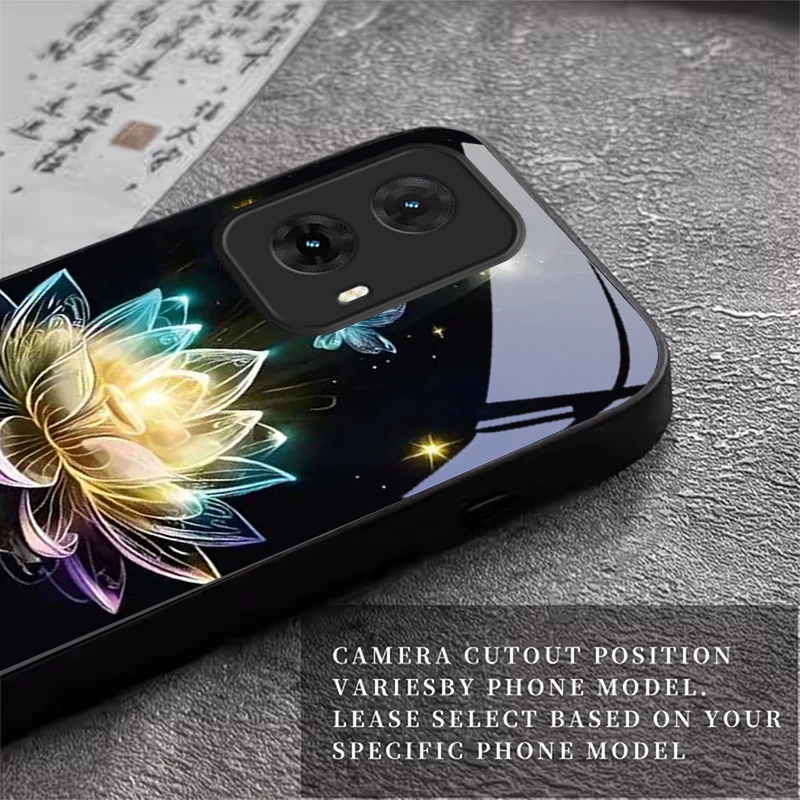 Crystal Lotus Art Black Glass Phone Case For Motorola Moto G14/G22/G24Power/G24/G34/G35/G45/G54/55/G75/G84/85 Hard Black Cover view 6