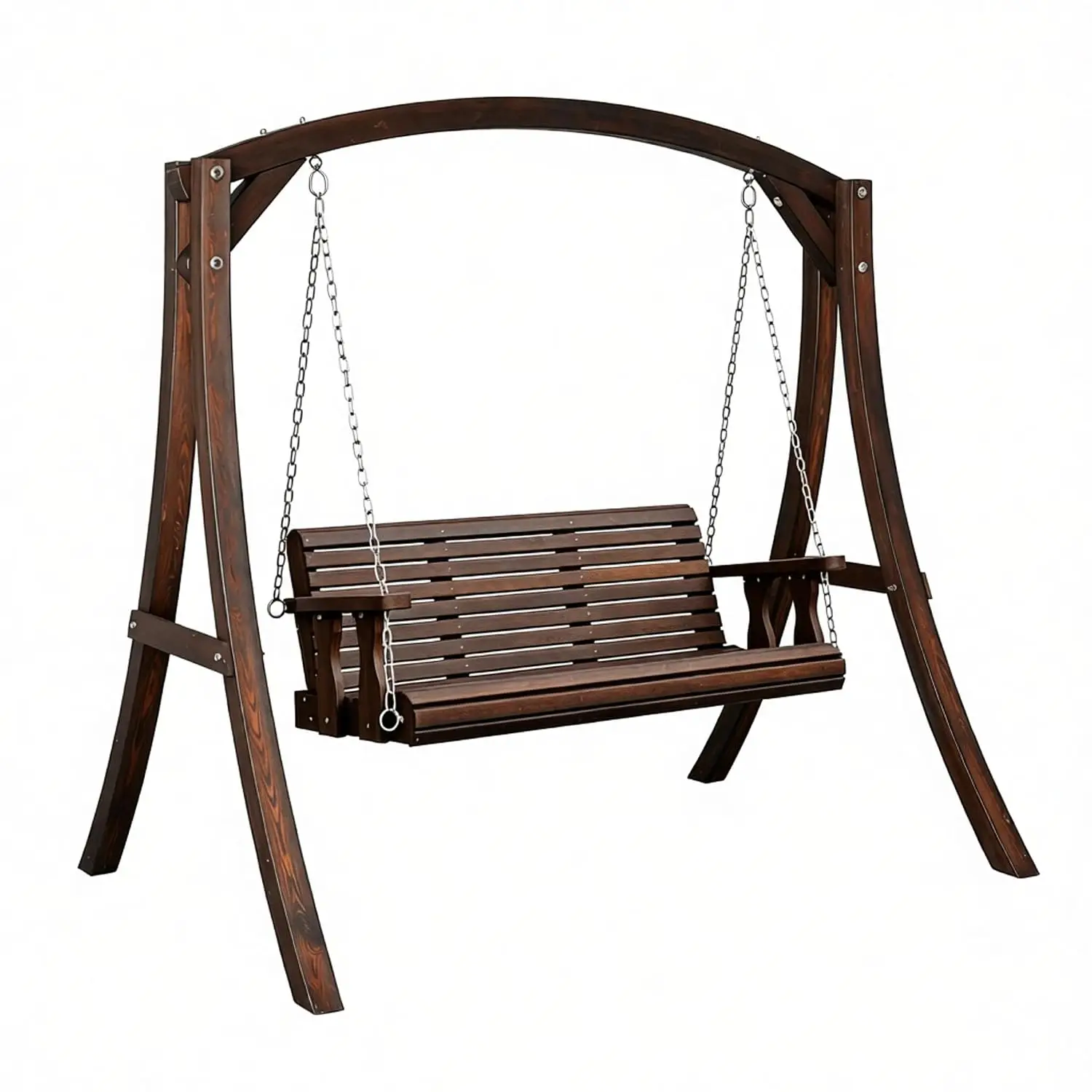 4FT Wooden Porch Swing with Frame, Heavy Duty 880 LBS Outdoor Bench with Hanging Chains for Garden, Rustic, Customized