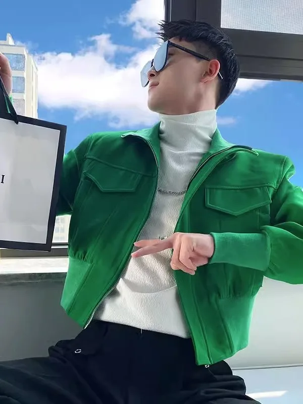 

Faionable ort Collar Jaet Men's Loose Pure Color Versatile Simple Casual Top for Autumn Season Polyester Fiber 00%