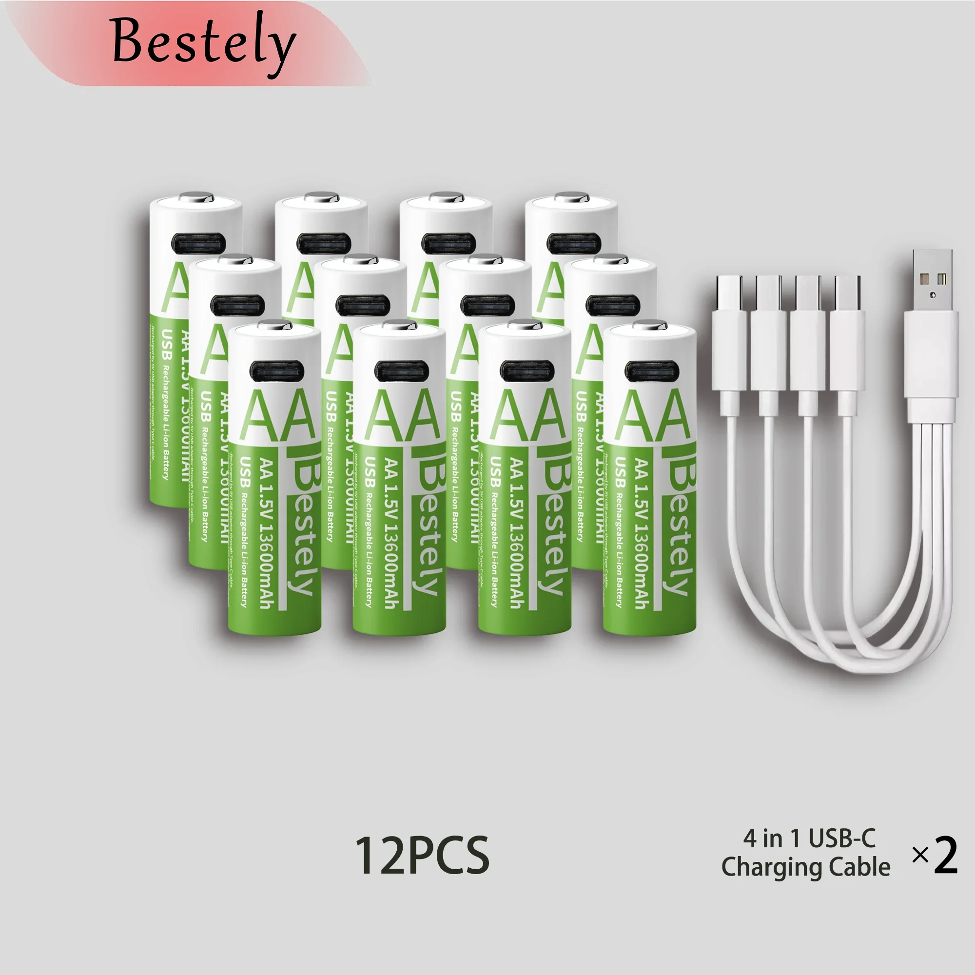 Beste 1,5 V AA 13600 mAh oplaadbare lithiumbatterij Langdurig snel opladen Li-ionbatterijen 2000 cycli met USB-C-kabels - afbeelding 1