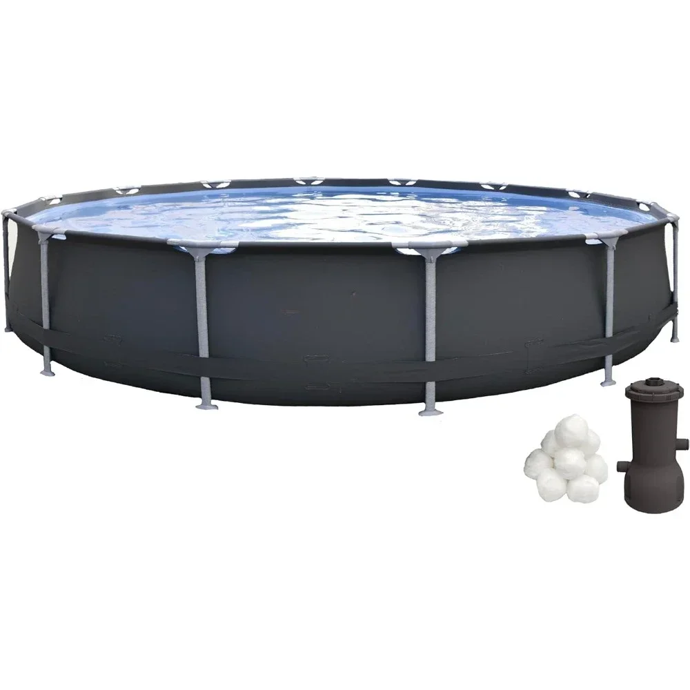 

Rustproof 14' ft. x 33" inch Fiberglass Frame Backyard Above Ground Swimming Pool with 530-Gallon Filtration Pump