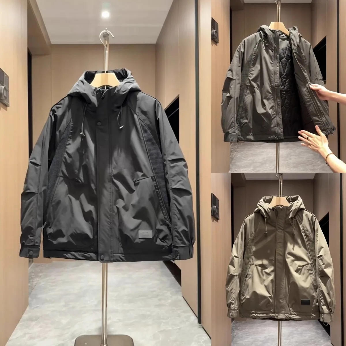 

Men's Cotton Jaet Hooded Thi Warm Casual Sle Winter Outerwear Stand Fit Polyester Fiber Pure Color Simple Design