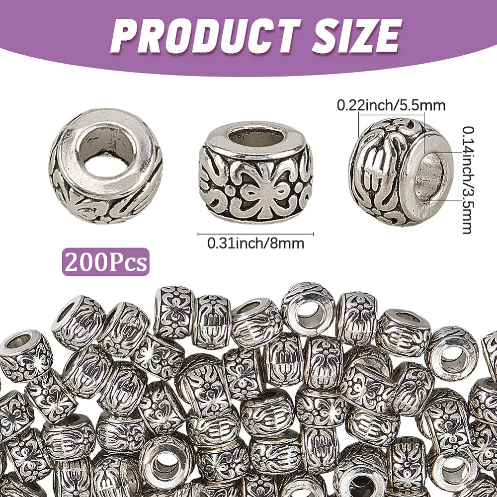 

200Pcs Style Alloy Spacer Beads Rondelle Silver 8x5.5mm Hole: 3.5mm