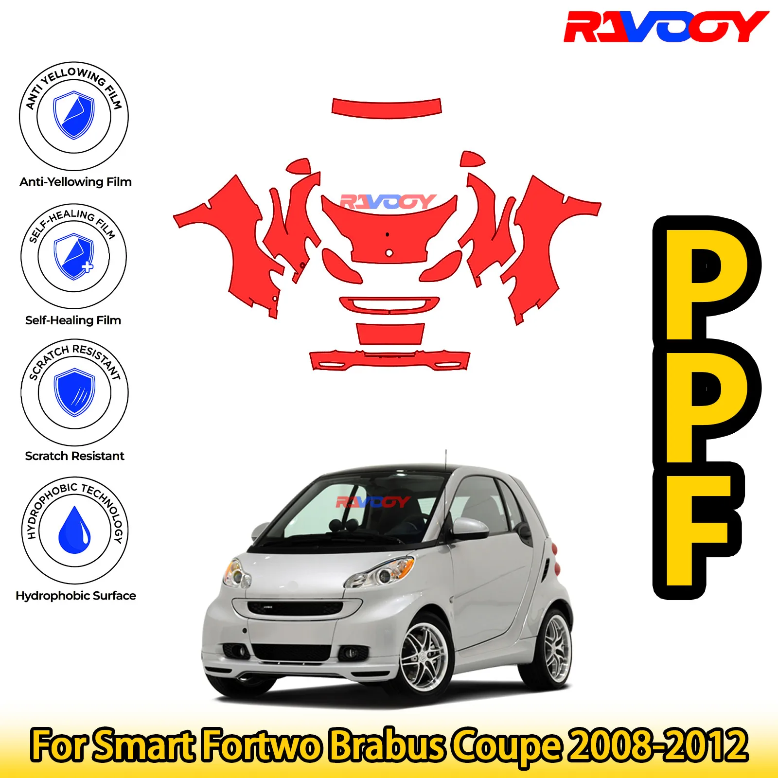 

For Smart Fortwo Brabus Coupe 2008-2012 Glossy Matte Black Precut front PPF Kit Paint Protection Film