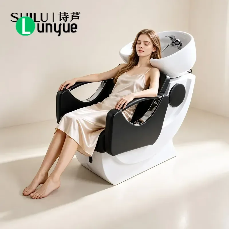Space Saving Semi Reclining Shampoo Basin and Chair Head Treatment Bed for Hair Salons Professional Furniture