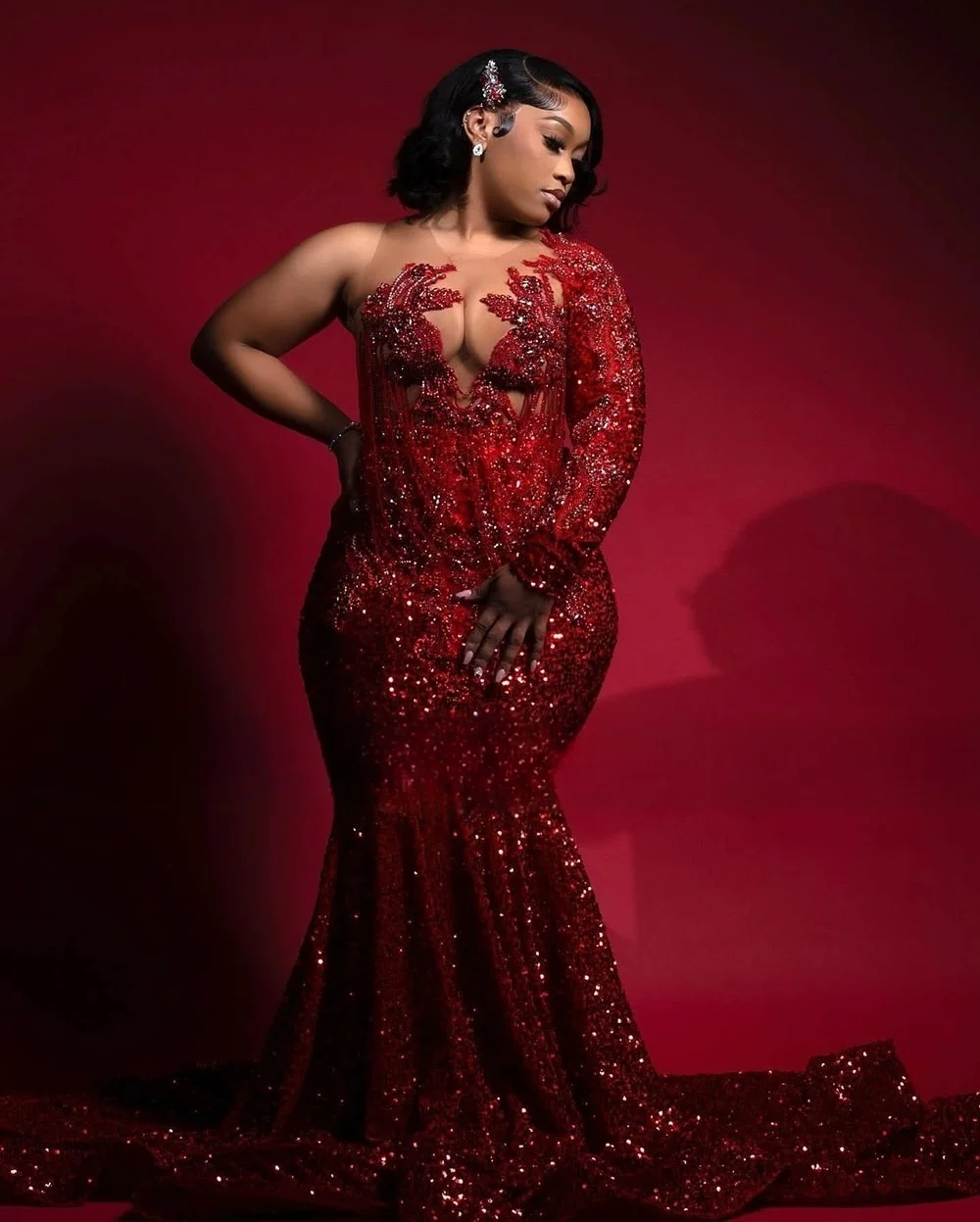 Exquisitely Sequin Prom Dresses For Black Girls 2025 Crystal Mermaid Party Gown One Sleeve Bespoke Homecoming Dresses Customized