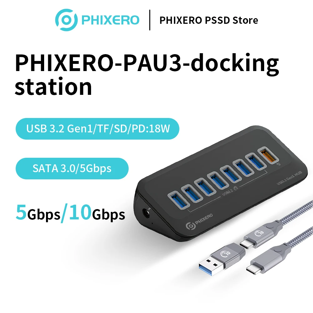 

PHIXERO USB-разветвитель USB 3.2 Hub 10Gbps Тип C Адаптер Многопортовый USB 3.0 Док-станция Концентратор для Surface Macbook Laptop PC Hub