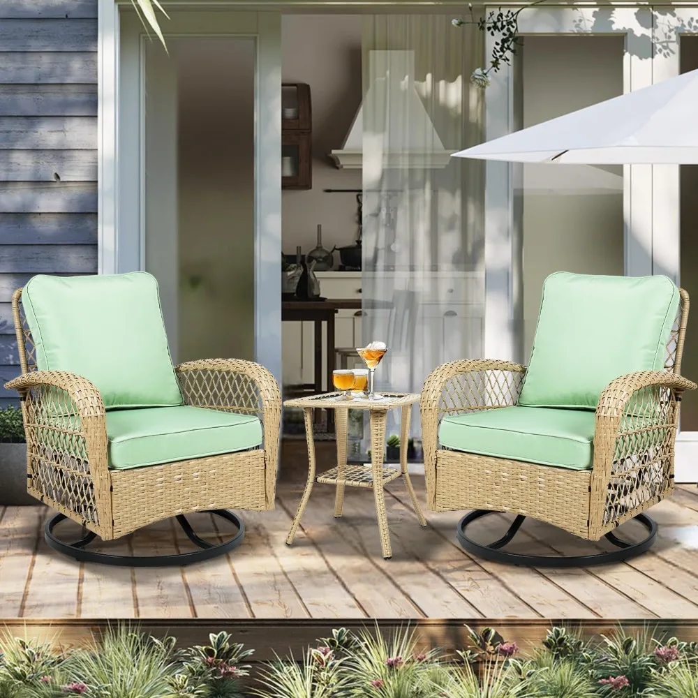 

3-piece terrace furniture set, outdoor rattan swivel gliding rocking chair, wicker terrace pub set with rocking chair