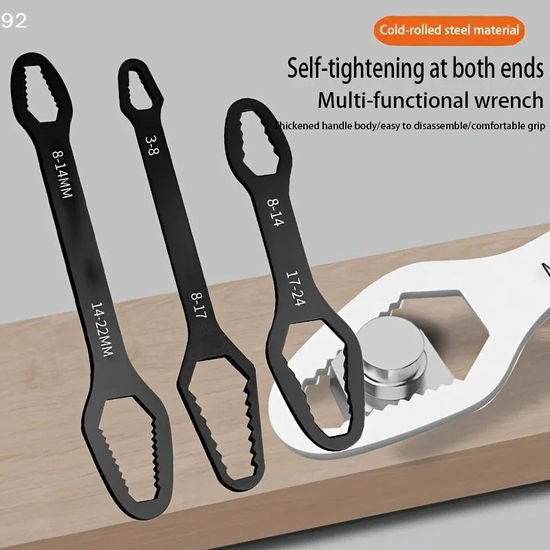 3Pcs Black Double-Head Wrench Kit, High-Hardness Steel, Adjustable & Box-End For MaintenanceCentury House