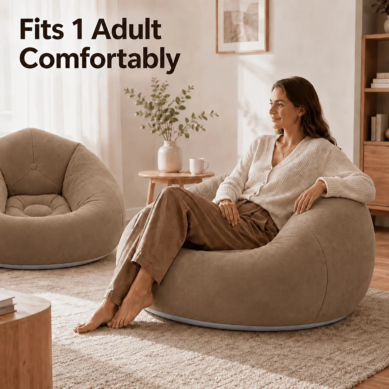 2pcs Inflatable Lounge Chair Set, Soft Flocked Single Sofa Chairs with Wraparound Backrest, Cozy Seating for Living Room, Bedroo