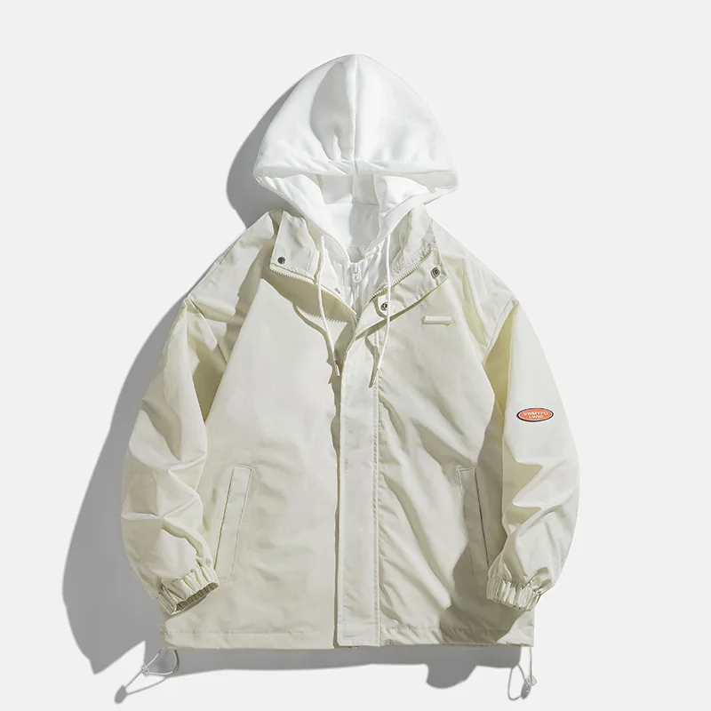 

Весенне-осеннее повседневное искусственное двухсекционное пальто с капюшоном со стандартной мужской свободной модной курткой большого размера Верхнее пальто на груди