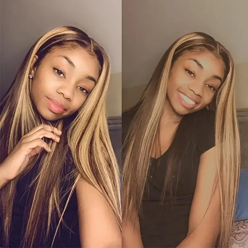 

Highlight Human Hair Wigs 13x6 HD Lace Frontal Wigs Human Hair P4/27 Straight 13x4 Transparent Lace Front Wigs Cheap on Sale