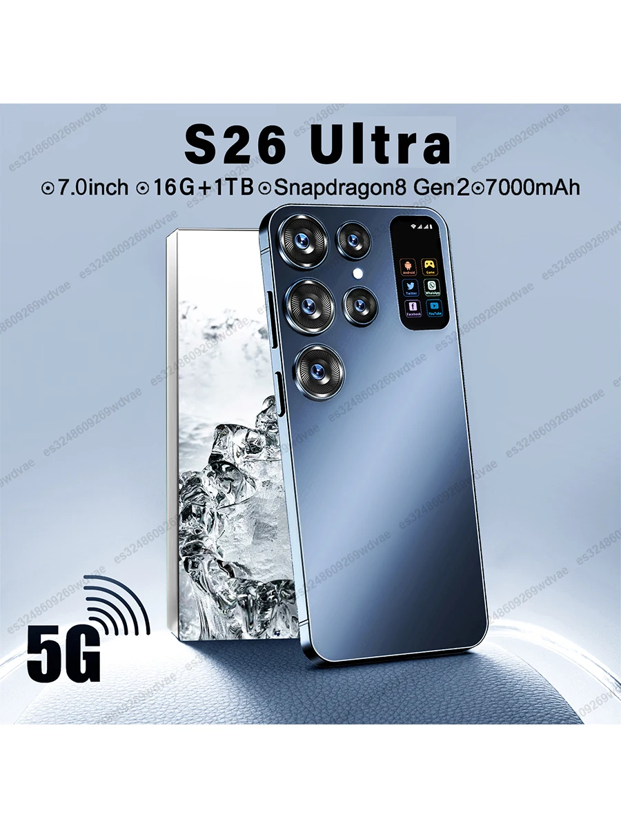 S26 Ultra Android 13 Smartphone, Snapdragon 8, Gen2, Dual SIM, Dual Standby, Telefone 5G, 16G + 1TB,
