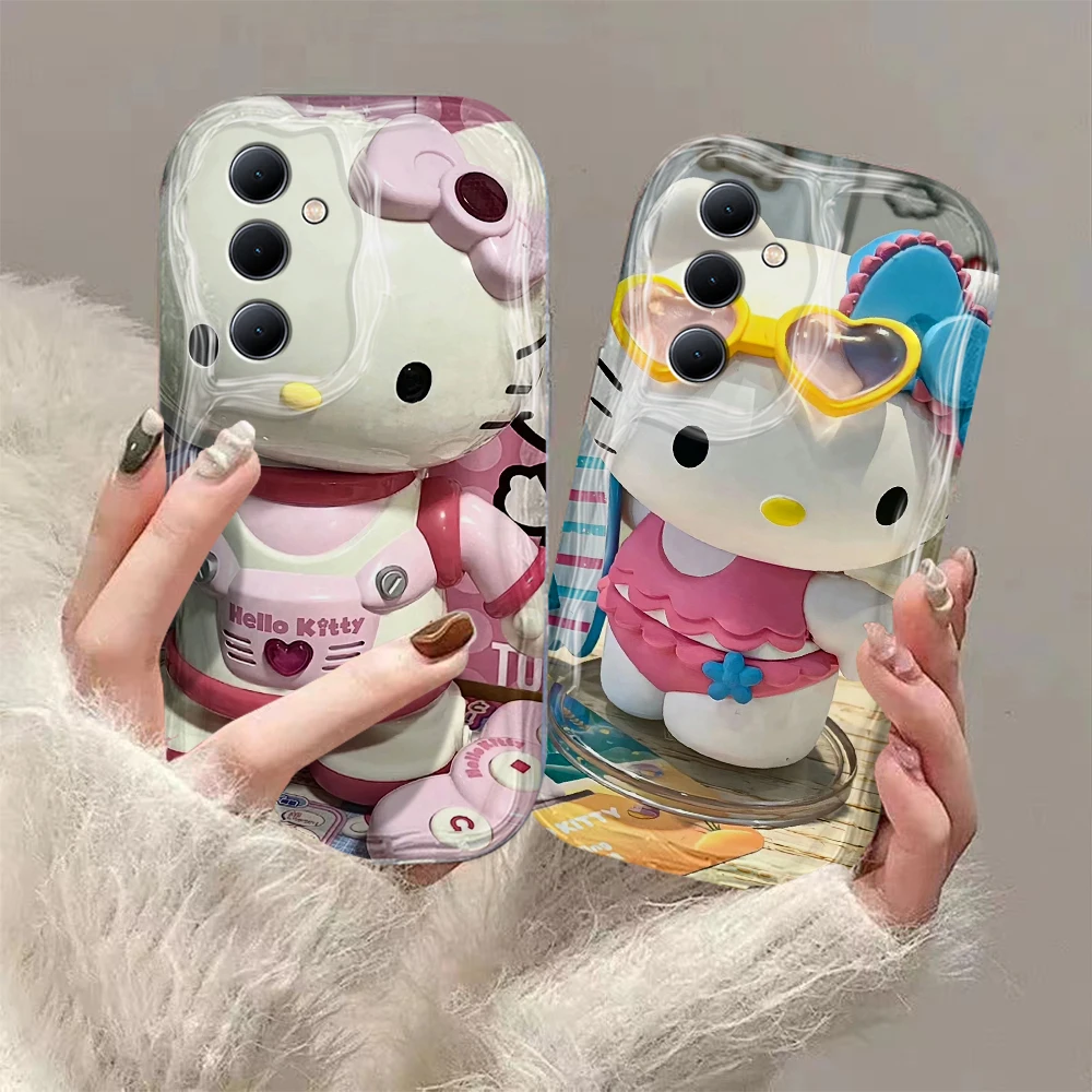 Cartoon Sanrio Hello Kitty 3D Wave Phone Case For Samsung Galaxy S24 S23 S21 S20 FE Plus Ultra 4G 5G Soft Silicone Back Cover