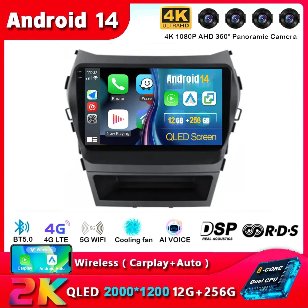 Android 15 Carplay Auto pour Hyundai Santa Fe 3 ix45 2013 2014 2015 2016 multimédia autoradio unité principale lecteur vidéo stéréo 2 Din