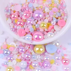 Random Mix 3-10mm AB Color Half Round ABS Beads Imitation Pearl  Flatback Beads For DIY Nail Decor Jewelry Making