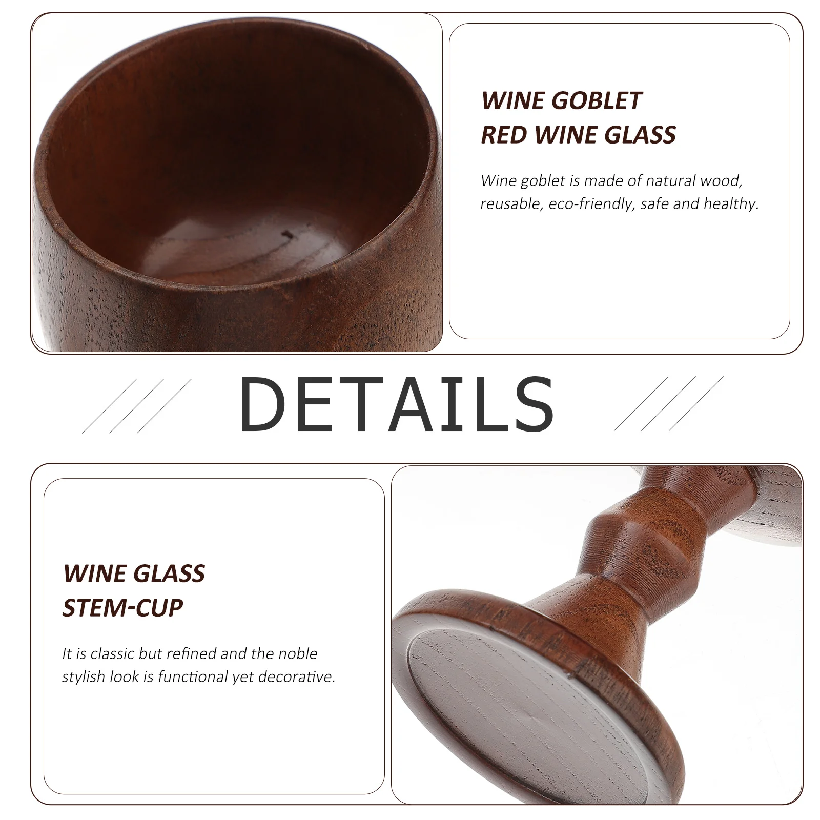 

Solid Wood Goblet Unbreakable Wine Glass Stem-cup Large Wide Mouth Bamboo Functional Chalice Reusable Eco-friendly Safe Thermal