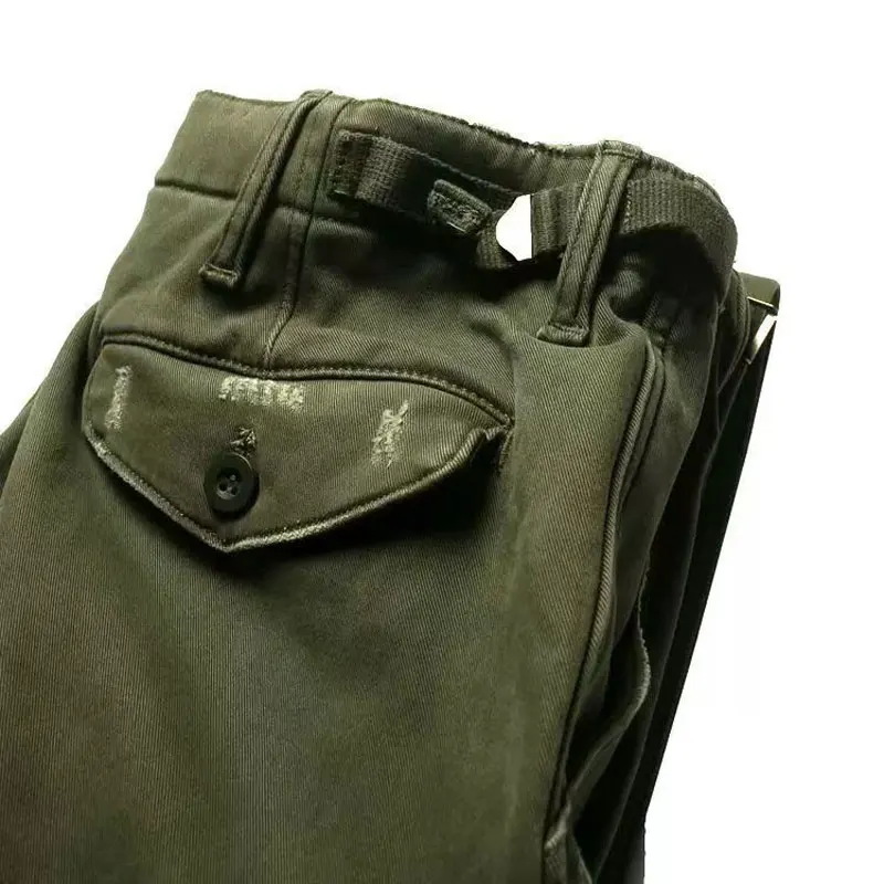 

American Vintage Men Cargo Pants Distress Scratch Washed Cotton Straight Pants Trousers Spring Autumn Heavy Weight Casual Pant