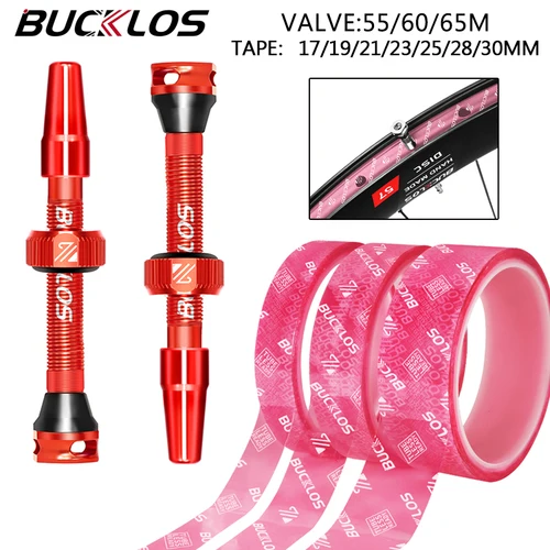 BUCKLOS-válvula sin cámara para bicicleta, 55MM, 60MM, 65MM, válvula Presta para bicicleta de montaña y carretera, cinta para llanta sin cámara, tira de cinta para llanta de rueda de bicicleta
