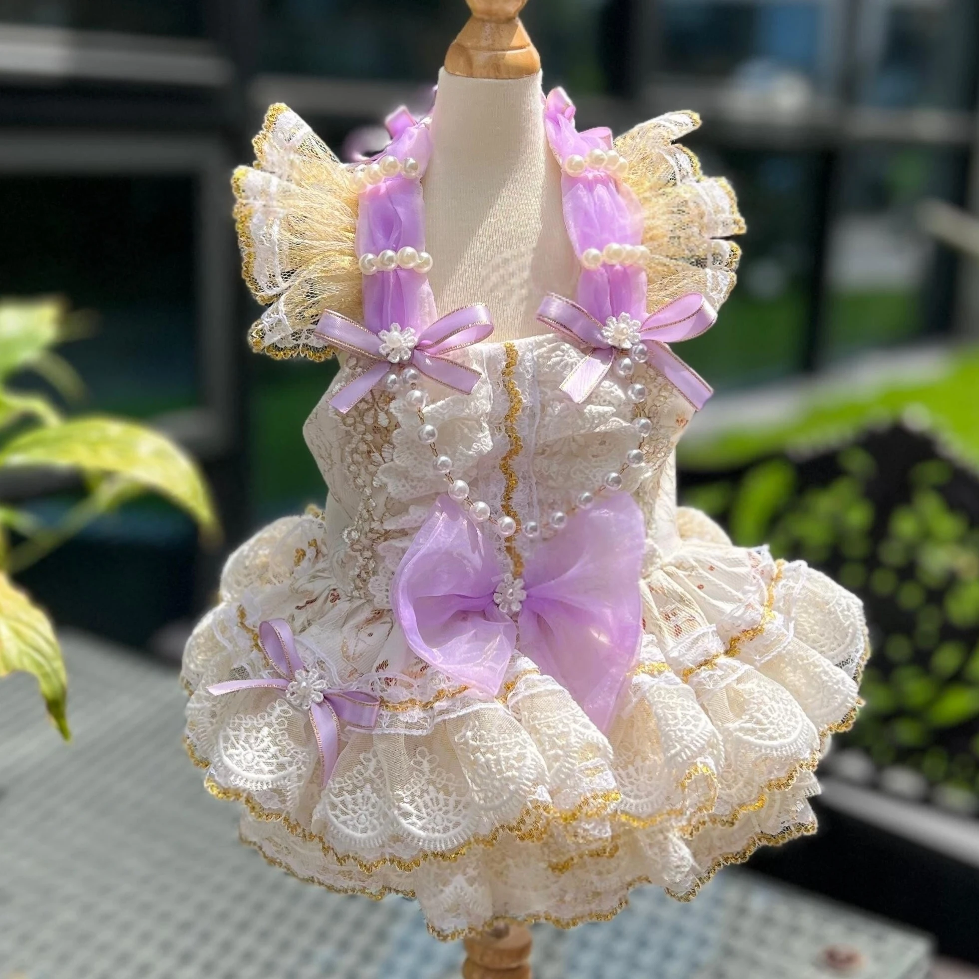 

Princess Dress for Small Medium Dogs Chihuahua Purple White Lace Hollow Flower Spring Summer Sling Fashion Pet Dog Clothes