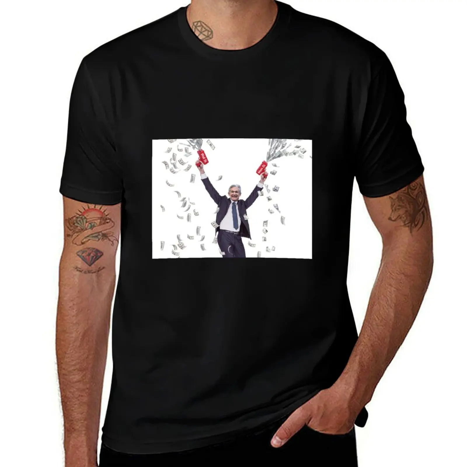

Jerome Powell money cannon T-Shirt Trendy Print Short Sleeve T-Shirt