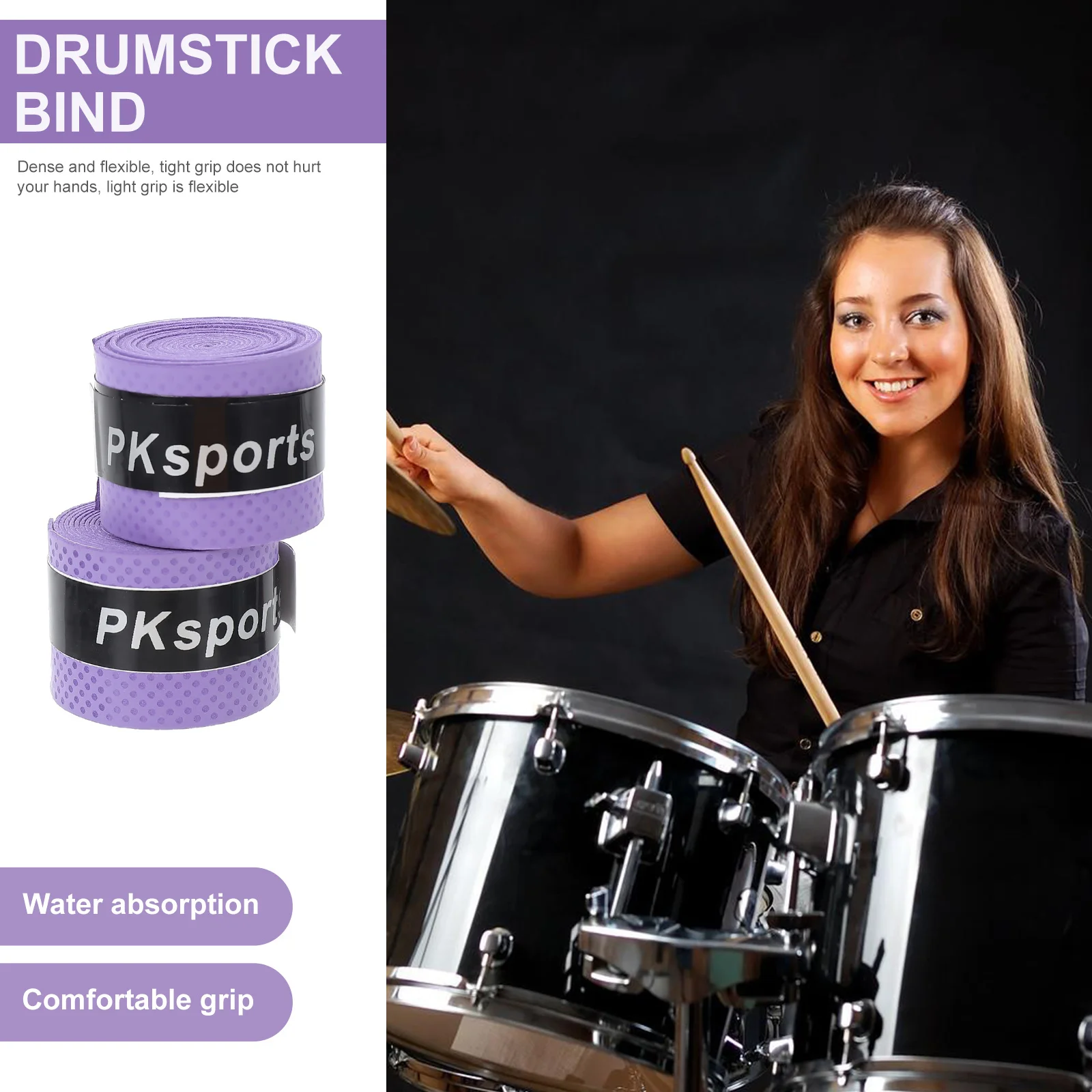 2 قطعة الطبل المضادة للانزلاق التفاف العرق ماصة دائم شريط مرن مريح امتصاص الصدمات طبل عصا الإمدادات