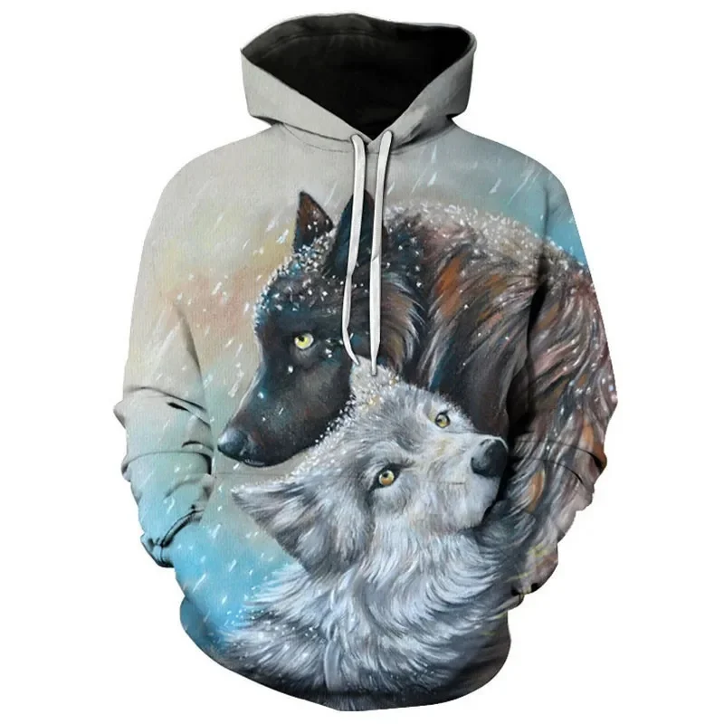 Two Snow wolf 3D Printed hoodie harajuku Streetwear hoodies Casual Cartoon jacket animal Popular Personalized Sportswear
