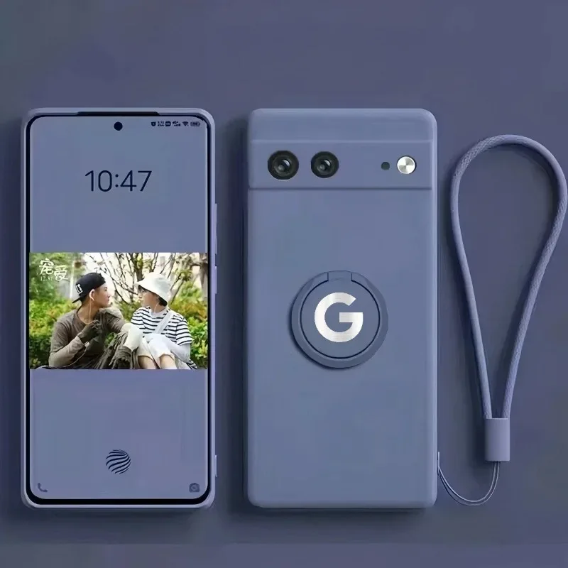 Custodia porta anello girevole originale in silicone liquido per Google Pixel 10 9 Pro XL 8 7 6 A Pro cinturino da polso sensazione di pelle copertura protettiva