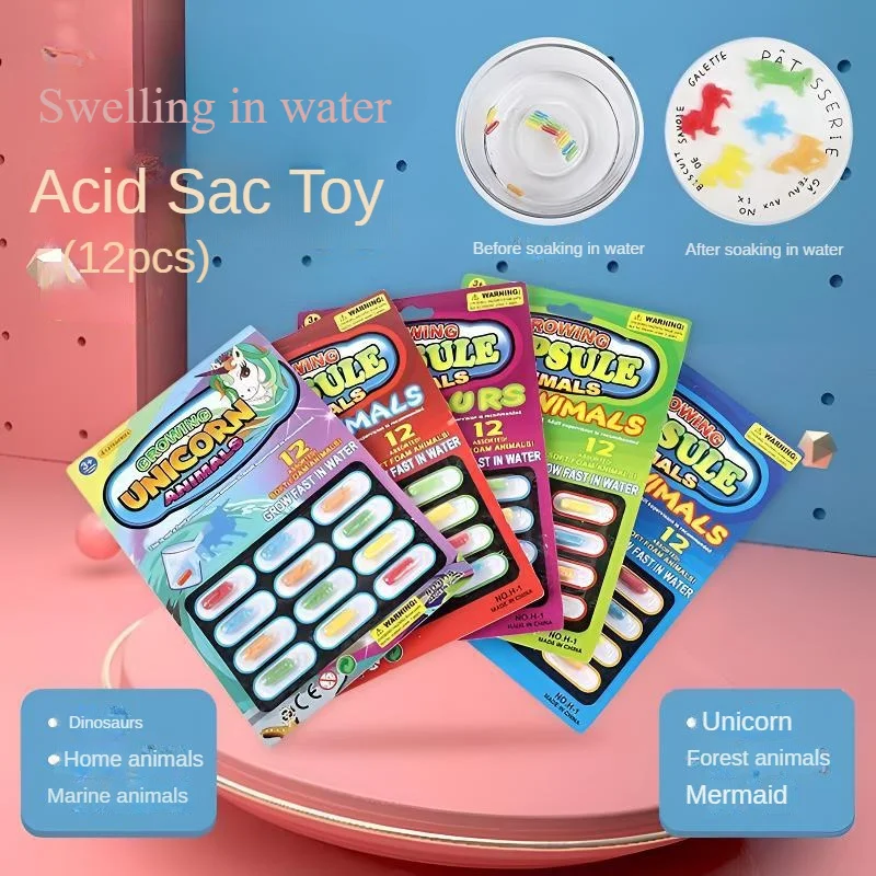 12pcsToy Children Water Swelling Capsule Dinosaur Marine Creatures Creative Novel Puzzle Toy Children Play Interest Cultivation