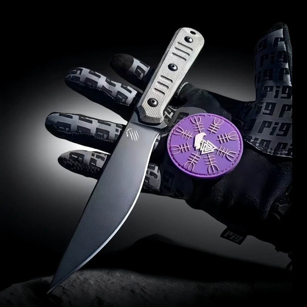 الصمت - سكين صغير مستقيم بمقبض من ألياف الكتان، سكين صيد للتخييم والبقاء على قيد الحياة، سكين فواكه حاد تكتيكي مغمد على شكل حرف K