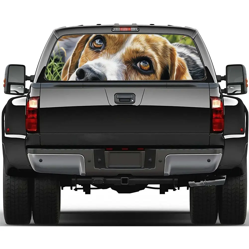 Sad Lying Down Beagle Print Car Rear Windshield Sticker Truck Window See Through Perforated Back Window Vinyl Decal Decoration