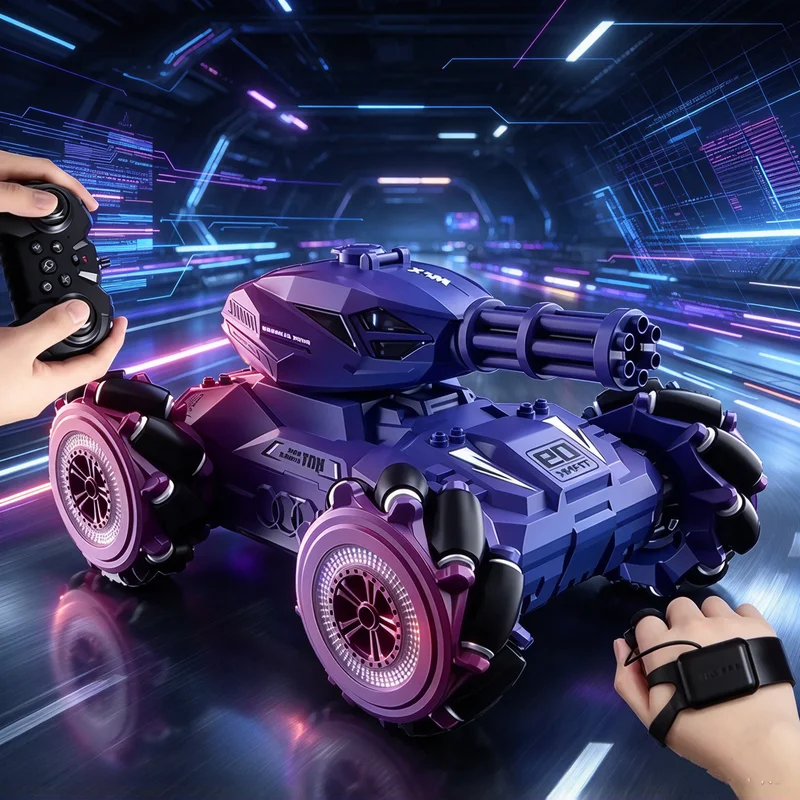 JJRC Dual Remote Control Spray Drift Track Tank Q126 Mech Tracked Racing Cool Lights Programming Watch Car Kids Toys Boys Gifts