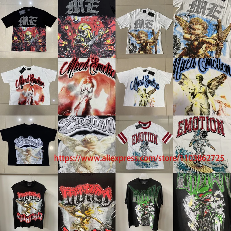 

Cross-border Europe United States Hot Trend Brand MIXED EMOTION T-shirt Real Photo Collection Hip Hop Style Casual Short Sleeve