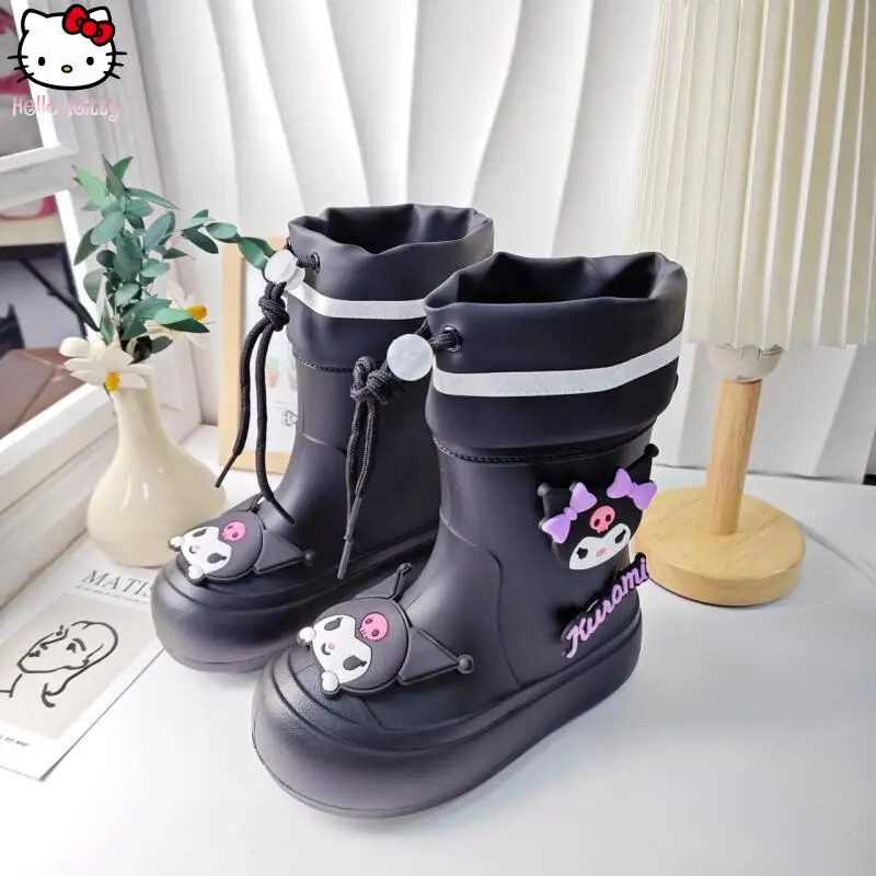 

Детские непромокаемые сапоги Sanrio Ins с героями мультфильмов Kuromi, новая повседневная обувь в стиле аниме Kawaii для девочек, студенческая легкая модная обувь для воды