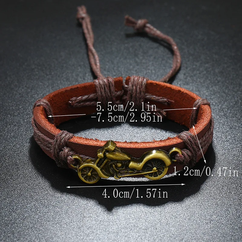 1 Piece Vintage Weave Leather Bracelet Alloy Motorcycle Adjustable Bracelet for Women and Men
