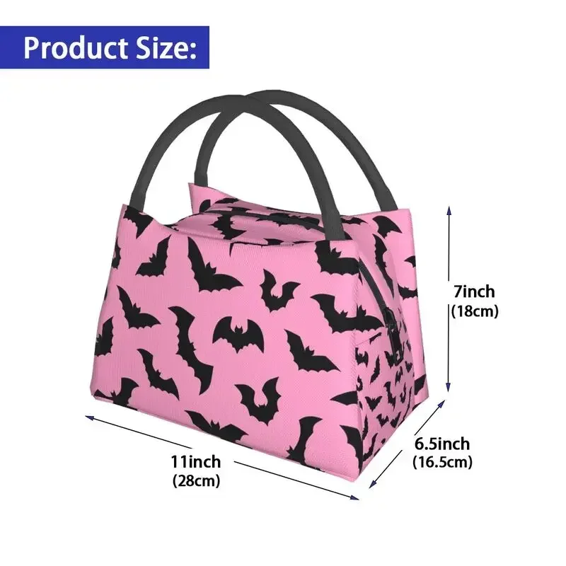 Pastel Goth Pink Black Bats Portable Lunch Box for Women Leakproof Halloween Witch Thermal Cooler Food Insulated Lunch Bag