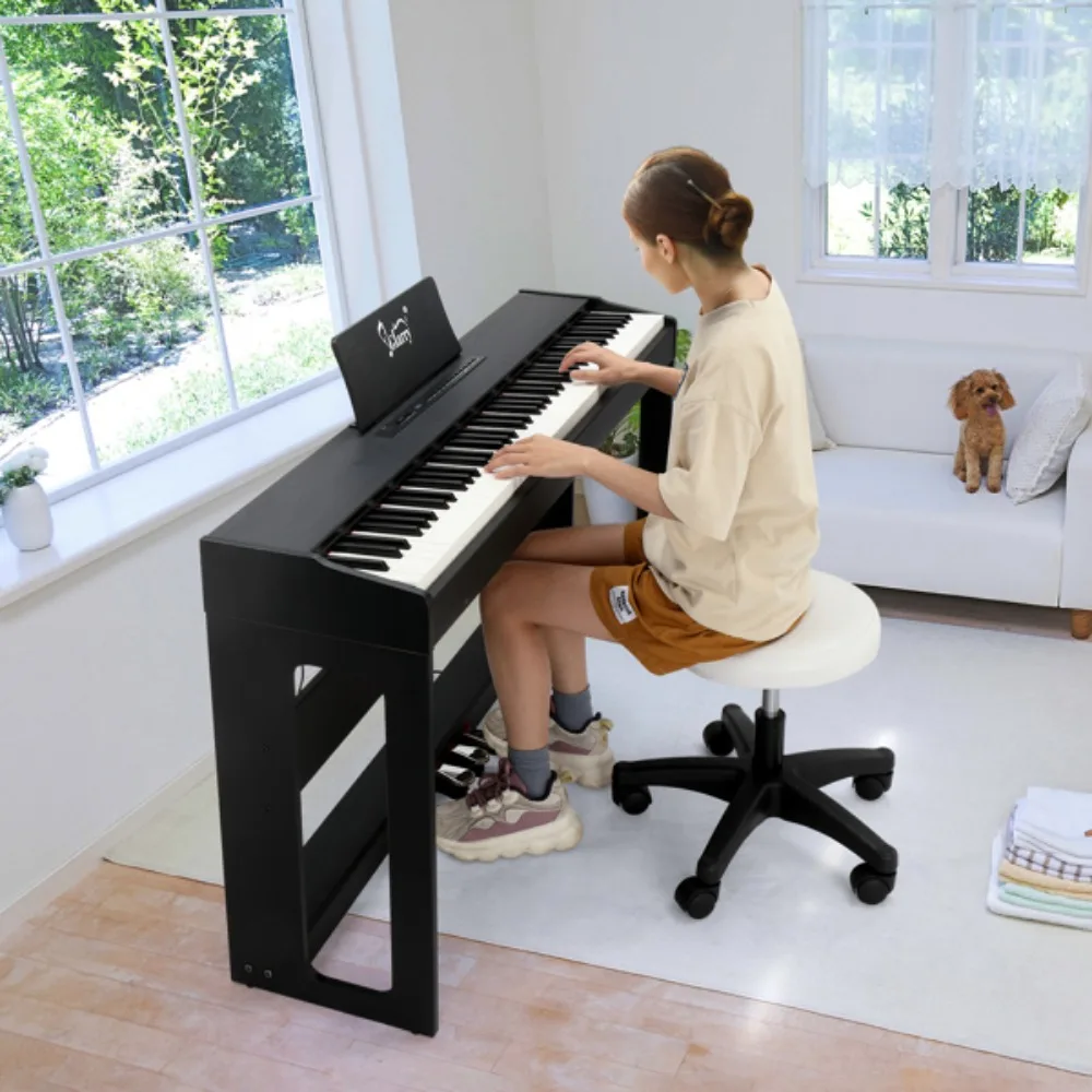 

Digital Piano with Furniture Stand, Power Adapter, 88 Keys Full Weighted Keyboards，Triple Pedals, Headphone, Black，Piano