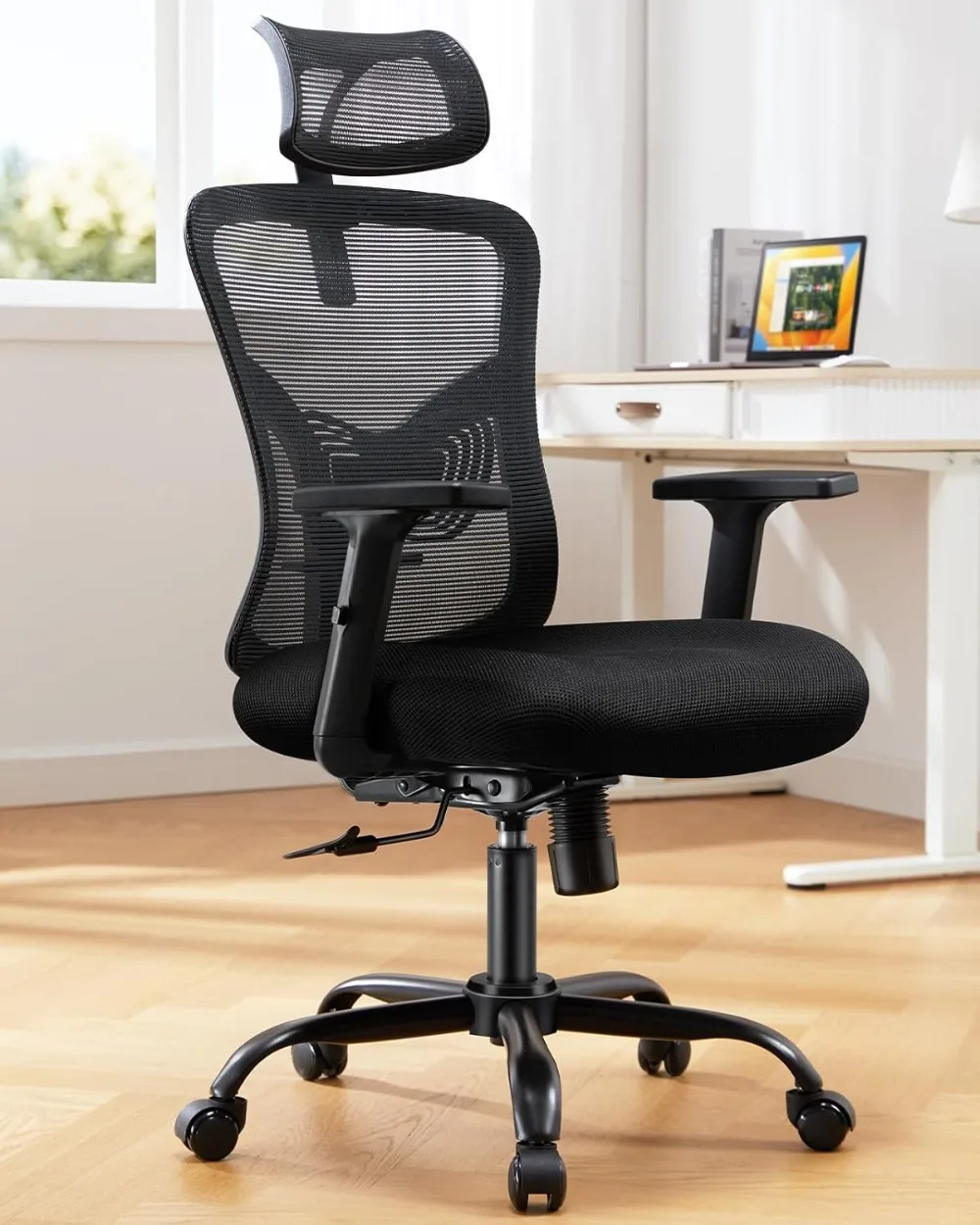 

HUANUO Ergonomic Office Chair, High Back Desk Chair with S-shaped Backrest, Adjustable Lumbar Support, Headrest, Armrest, Black