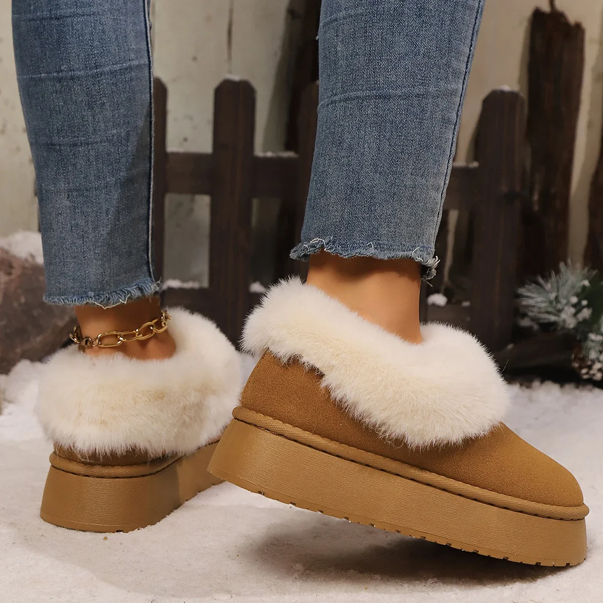 New Warm Boots Women Winter Flats Shoes Short Plush Fur Ankle Snow Boots Casual Shoes Sport Suede Motorcycle Botas 2024