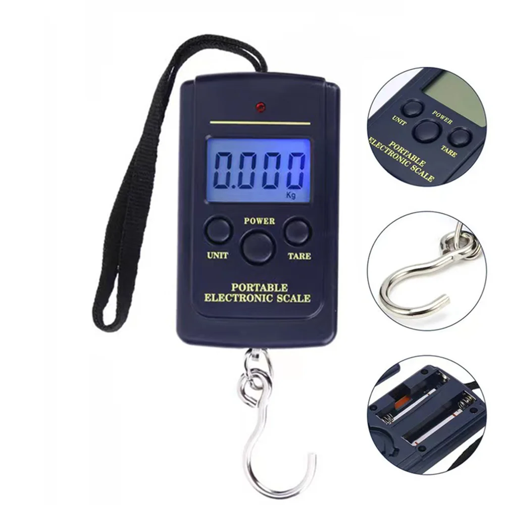 Balanca de equipaje de pesca colgante electrónico, Mini, multifuncional, 40kg/10g, portátil, Digital, práctico, gancho de peso de bolsillo, 1 ud.