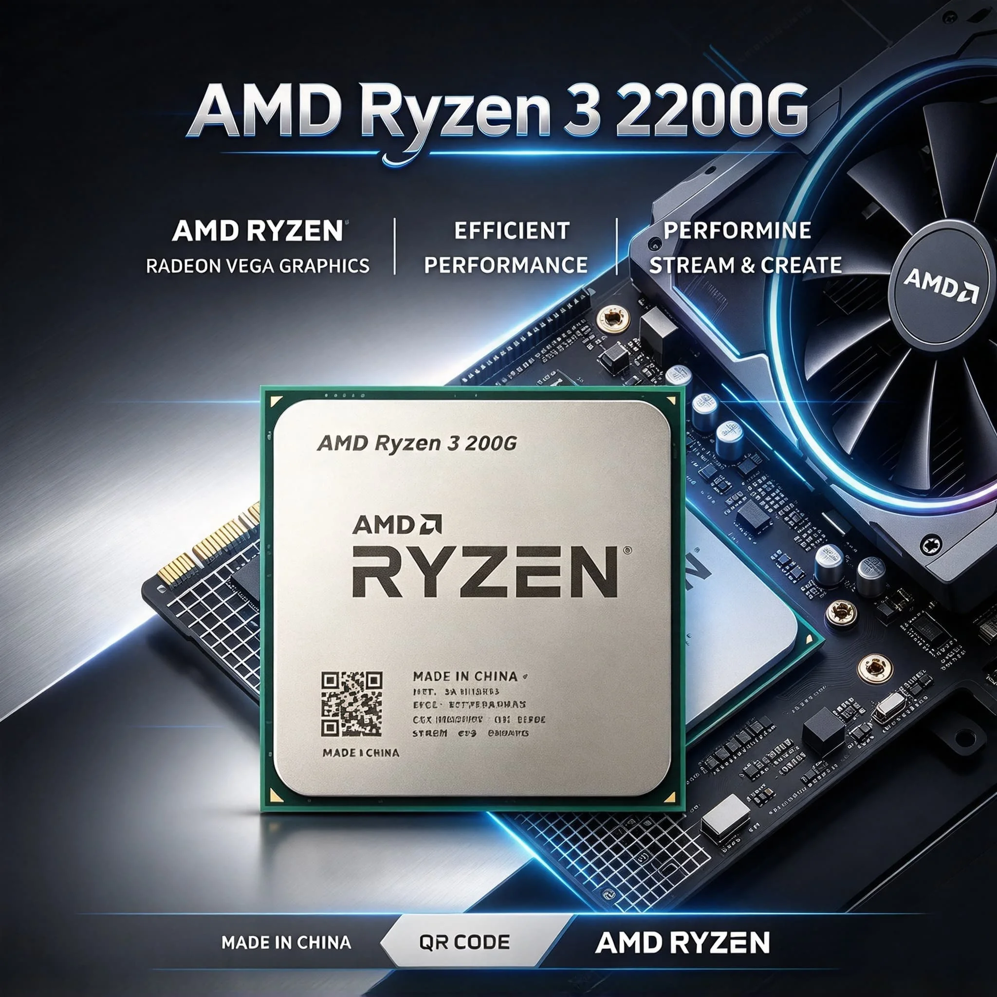 AMD R3 2200G 4 Core 4 Thread 3.5GHz Base 3.7GHz Boost AM4 14nm Vega 8 Graphics Tray Desktop Processor Pro Max
