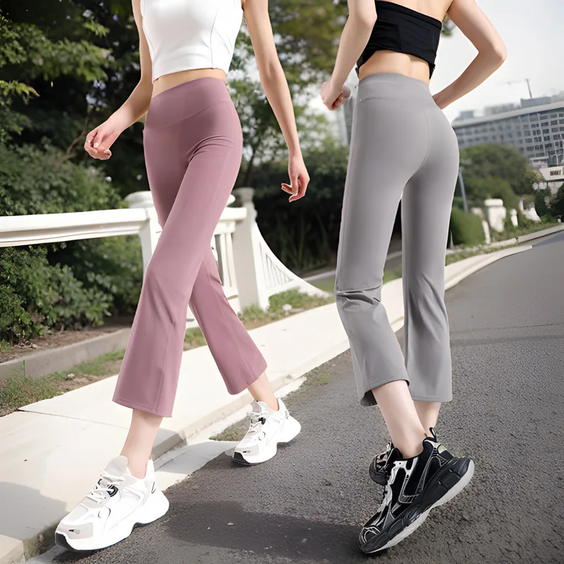 Pantaloni da yoga a vita alta Leggings arca di piccole dimensioni da donna Estate casual dimagrante diciotto pantaloni micro svasati Nylon a vita alta
