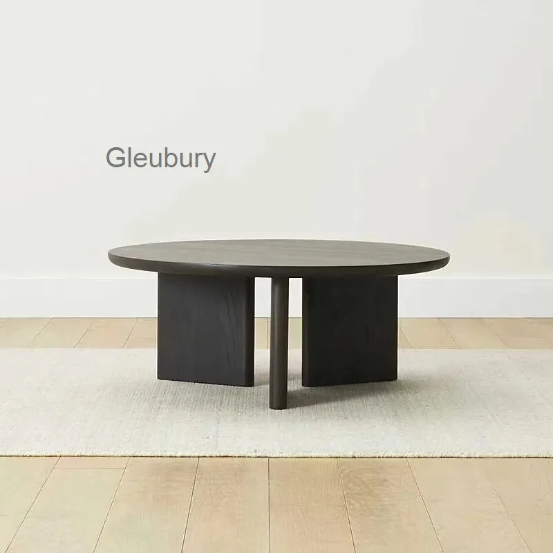 Round Wood Coffee Table, Asymmetrical Support Legs Center Table, Minimalist Accent Tea Table for Living Room Home Furniture
