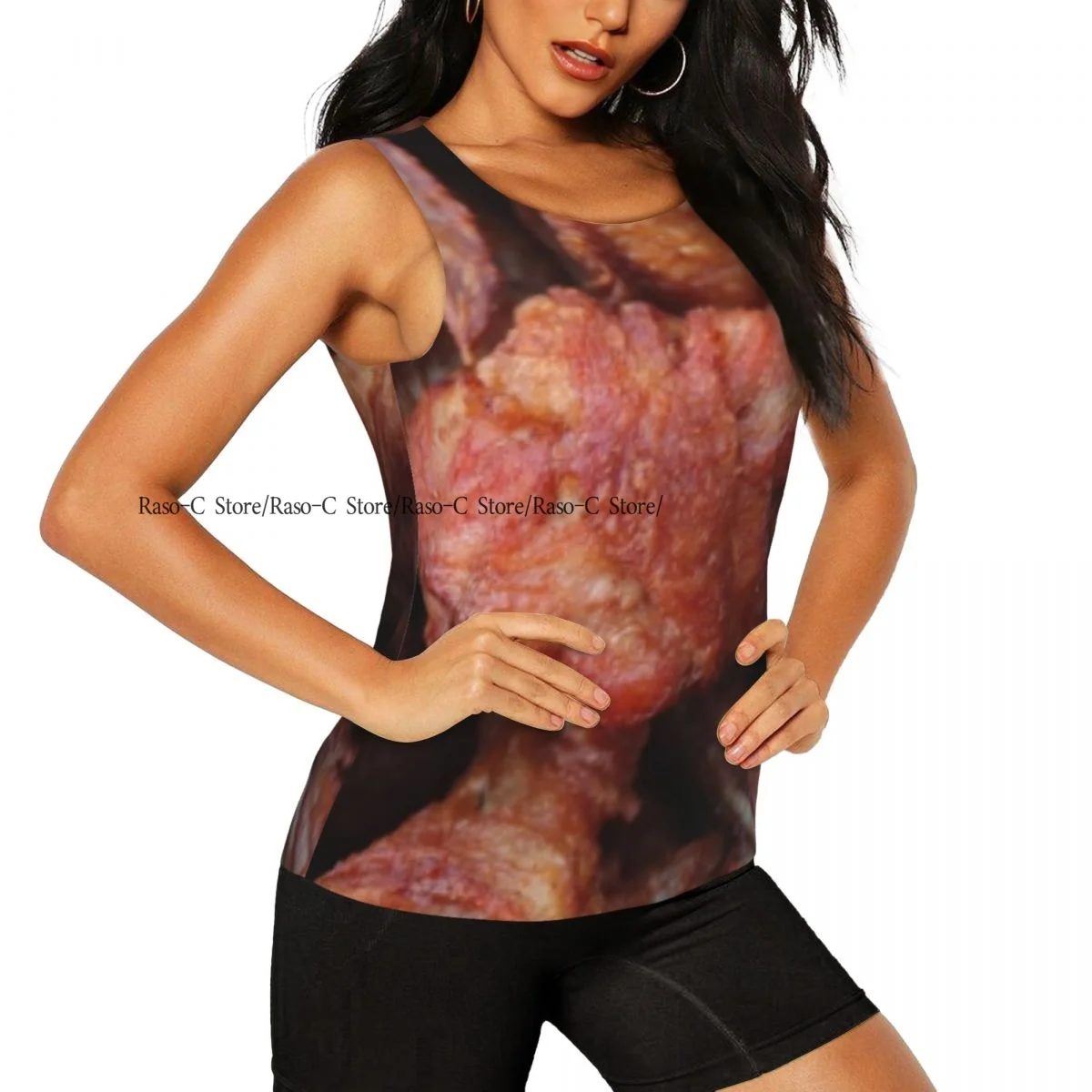 Women Casual Sport Yoga Vest Fried Chicken Legs Quick Dry Running T-shirt Training Workout Gym Sleeveles