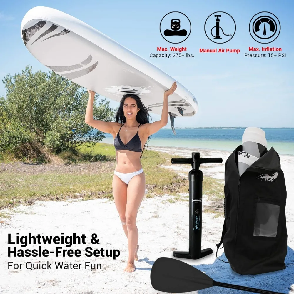 Inflatable Stand Up Paddle Board (6 Inches Thick) With Premium SUP Accessories & Carry Bag | Wide Stance Surfboard Surf Control